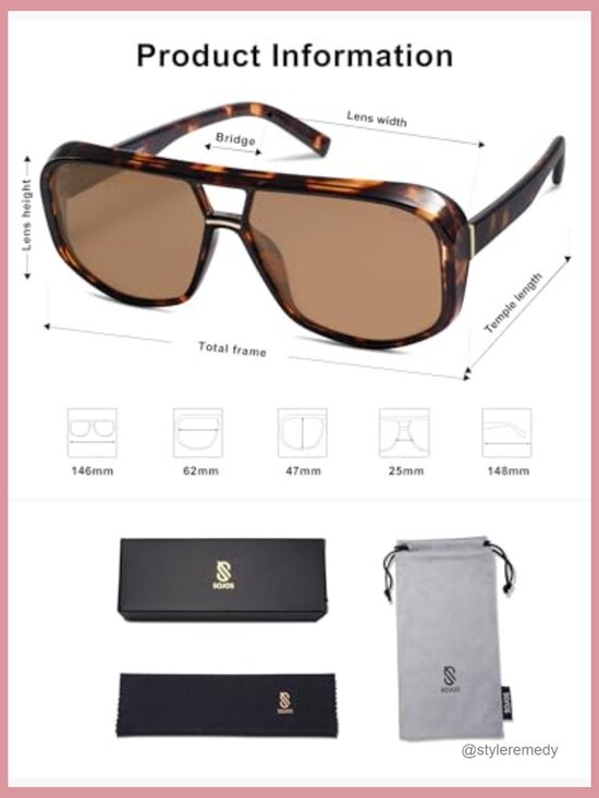 Oversized Aviator Sunglasses Polarized UV400 Plastic Tortoise